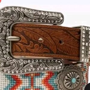Brown and Silver Embellished Women's Belt